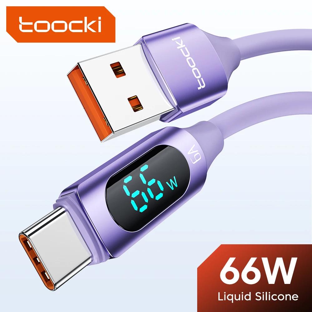 Toocki USB C Ÿ ̺, LED ÷, PD 66W  , USB C  ڵ, Ｚ Ƴ 70  ÷  ̺, 6A